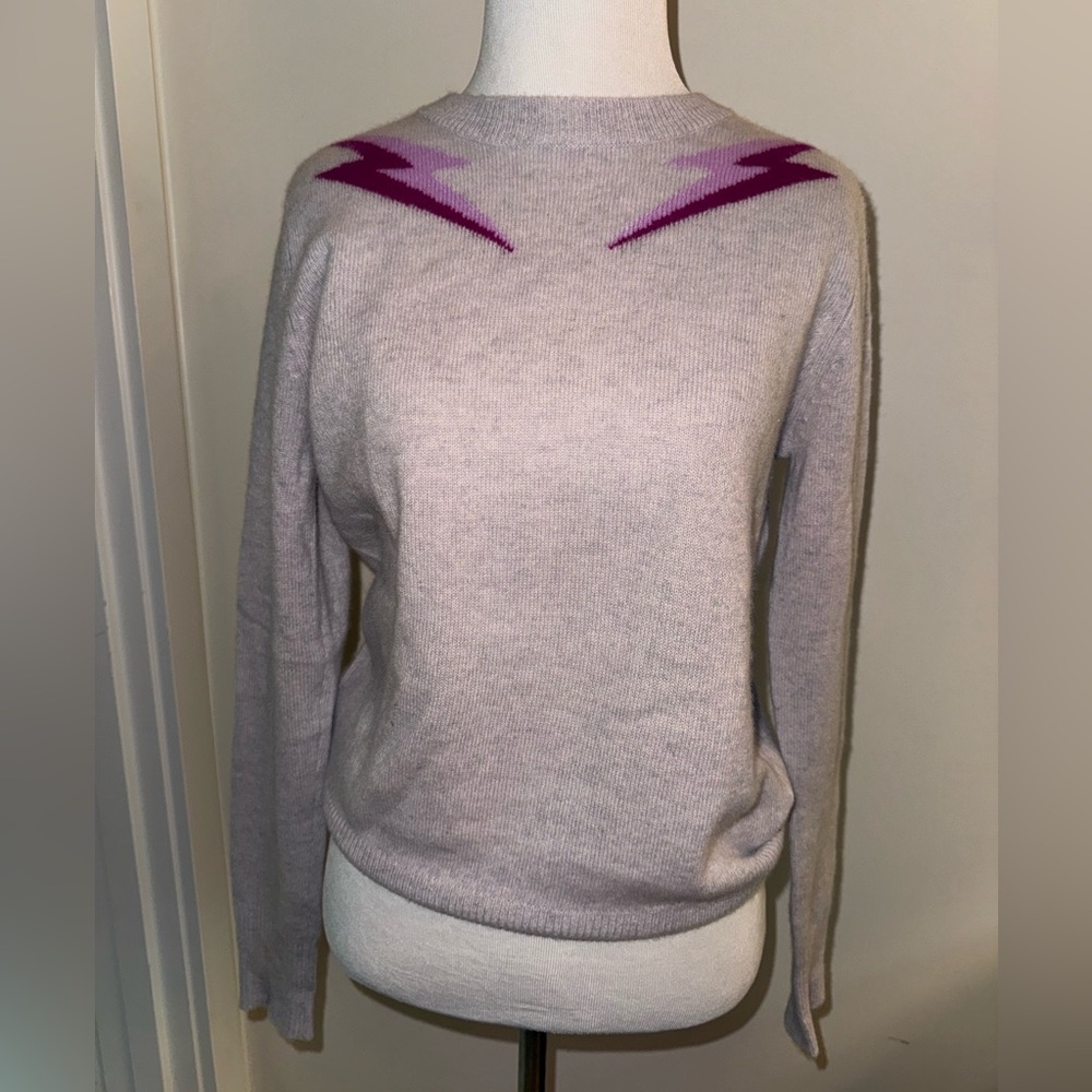 Aqua Light Gray Sweater with lightning bolts 100% cashmere